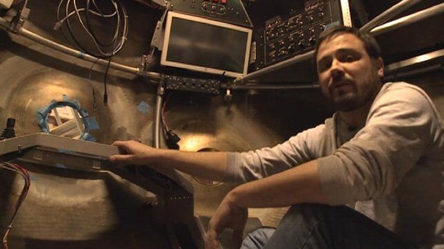 Alvin Pilot Mike Skowronski inside the submersible