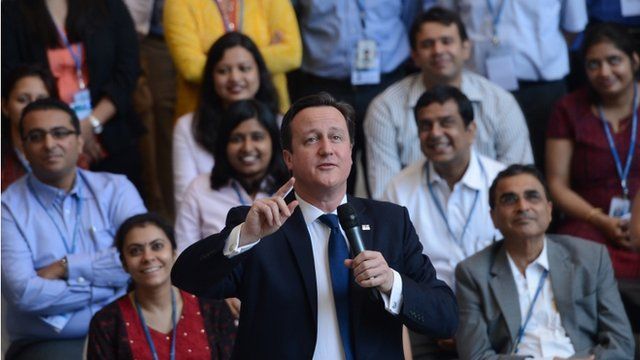 Prime Minister David Cameron holds a Q&A session with Unilever employees at their headquarters in Mumbai, India