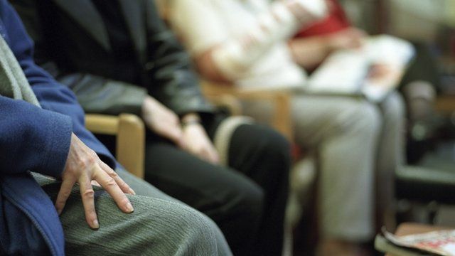 Patients in hospital waiting room