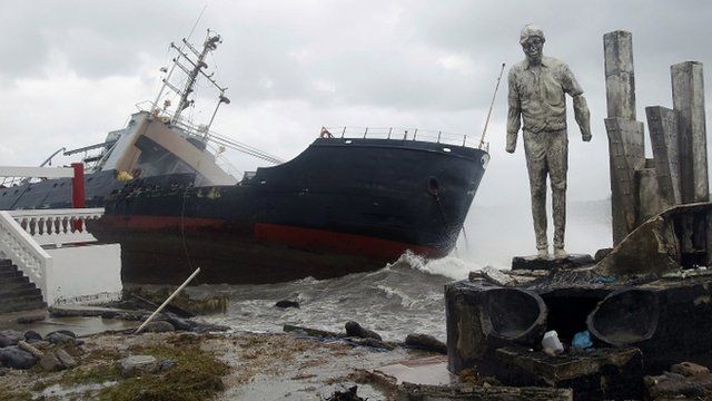 cargo ship stranded on the shore of Colon