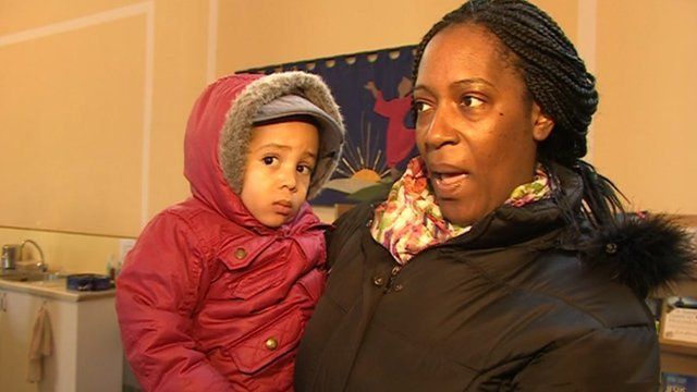 Woman and child at food bank