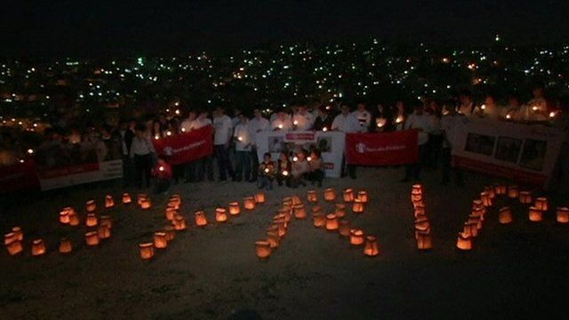 Lanterns spelling Syria