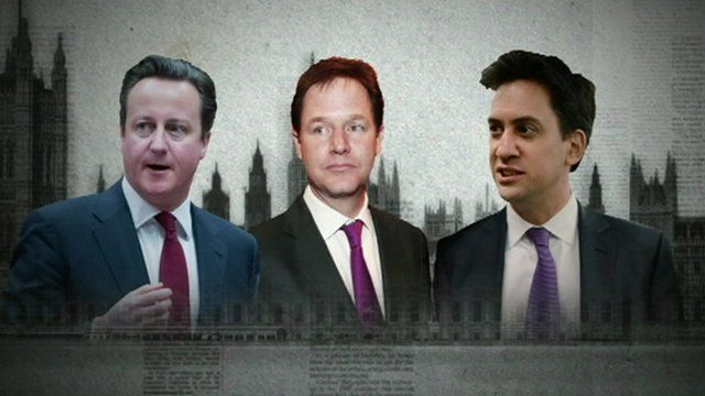 David Cameron, Nick Clegg and Ed Miliband