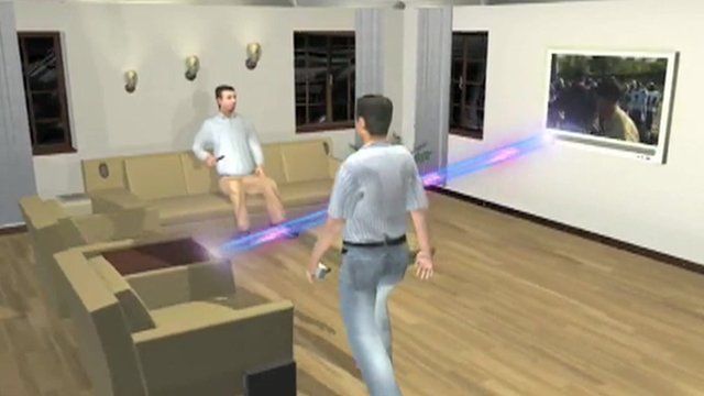 Computer-generated image of a living room using no wires