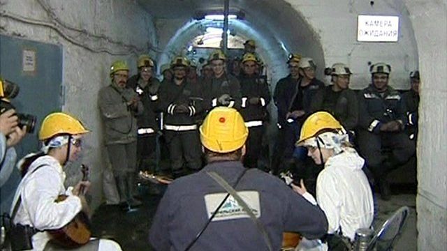 Musicians playing in Oktyabrsky mine in Russia