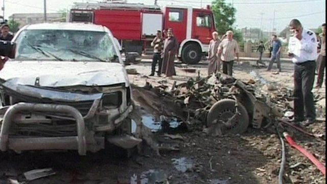 Cehicles damaged in one of the blasts