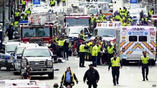 Police clear area around finish line of 2013 Boston Marathon