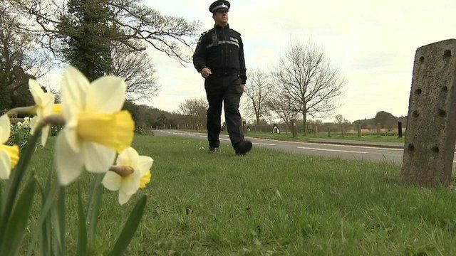 Policeman and daffodils