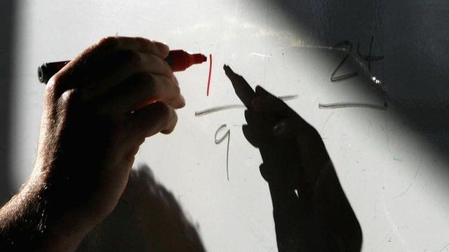 Close-up of the hand of a maths teacher