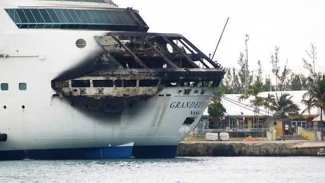 The fire-damaged ship, Grandeur of the Seas