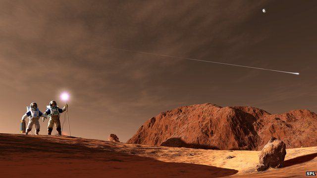 Artwork of astronauts on Mars