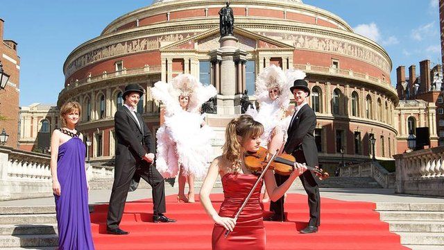 BBC presenter Katie Derham and Nicola Benedetti launch the BBC Proms 2010 at the Royal Albert Hall with a Broadway-inspired backdrop