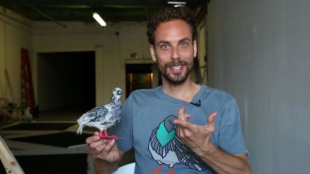 Bram Esser with pigeon