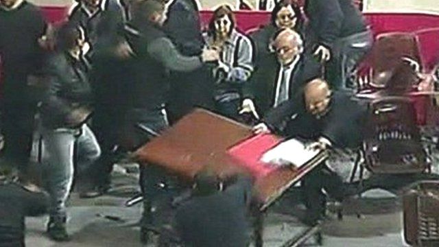 Fans of Club Atlético Independiente football team attack the club president, Javier Cantero