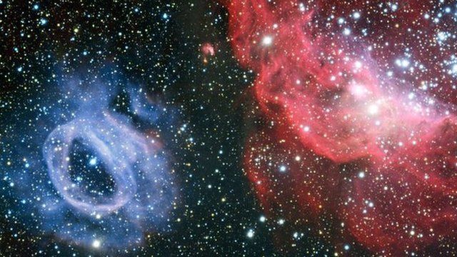 Two very different glowing gas clouds in the Large Magellanic Cloud