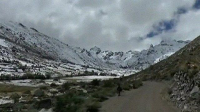 Snow covers mountains in Peru