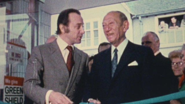 Jack Cohen opening a new Tesco supermarket with the late TV presenter David Jacobs