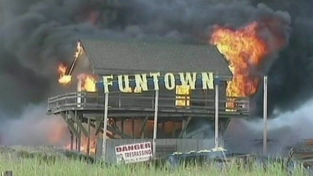New Jersey shore boardwalk on fire