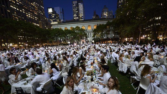Diners attend the picnic in New York's Bryant Park
