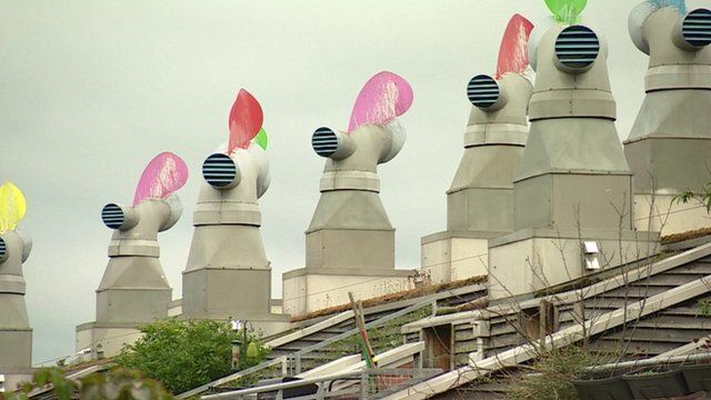 Air ducts on top of solar powered 'eco-houses'