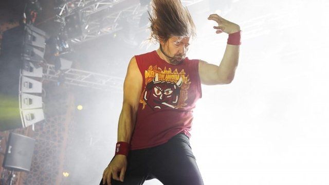 Winner Eric "Mean Melin" Melin of the U.S. performs during the 2013 Air Guitar World Championships in Oulu August 23, 2013