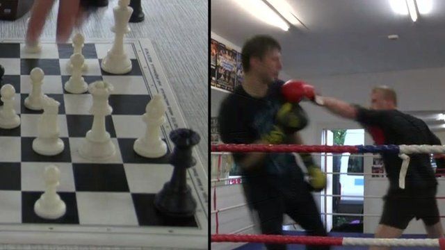 Chess boxing composite image