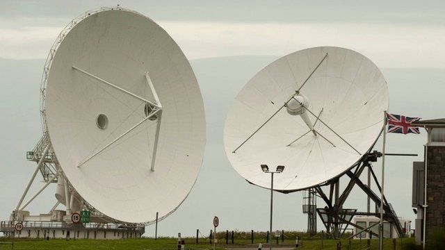 Satellite dishes are seen at GCHQ's outpost at Bude
