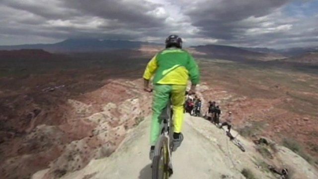 A contest sets off for his run down the mountain