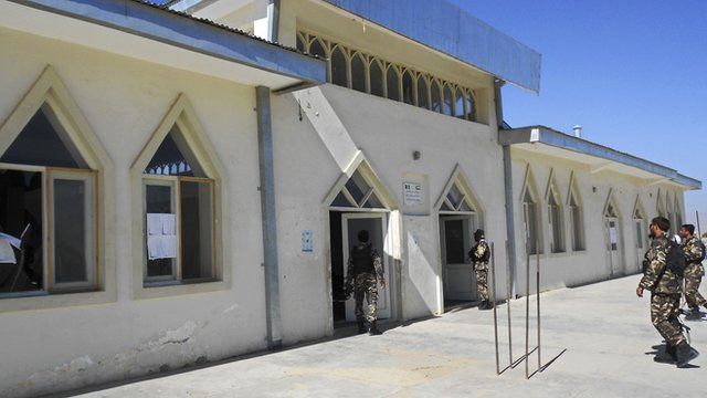 Afghan security forces outside the mosque in Logar province