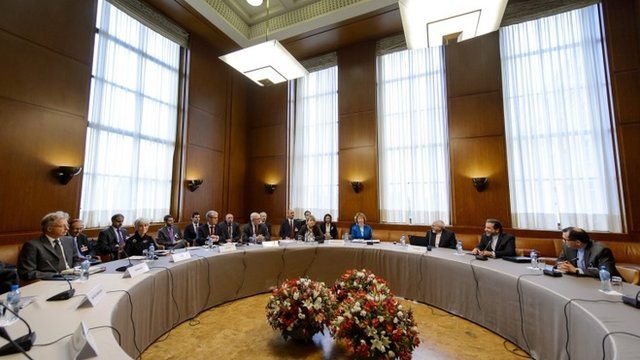 General view prior to the start of the two days of closed-door nuclear talks on Tuesday, Oct. 15, 2013 at the United Nations offices in Geneva,