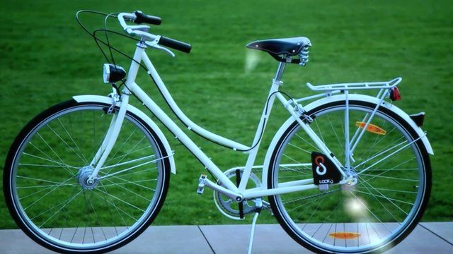 The Lock8 bicycle lock in position on a bike