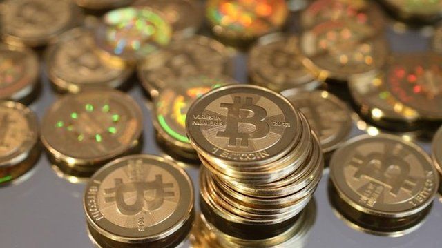 A pile of minted Bitcoins