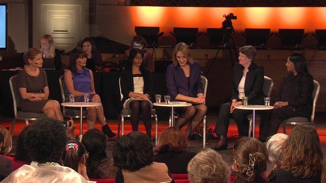 BBC glass ceiling panel: Michaela Bergman, Heather Jackson, Rehana Azib, Lucy Hockings, Helen Clark, Andy Kawa