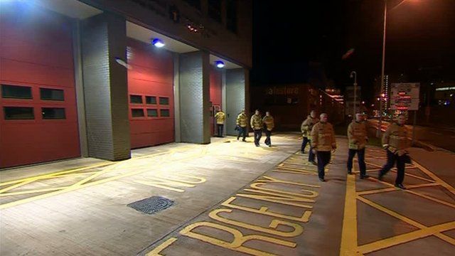 Firefighters at Cardiff Central station