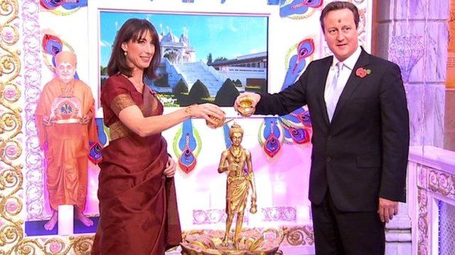 Samantha and David Cameron at the Swaminarayan Temple in Neasden, London