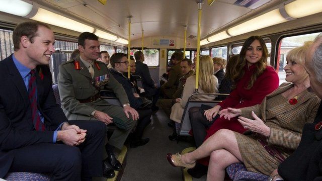 Duke and Duchess of Cambridge on London bus with Barbara Windsor