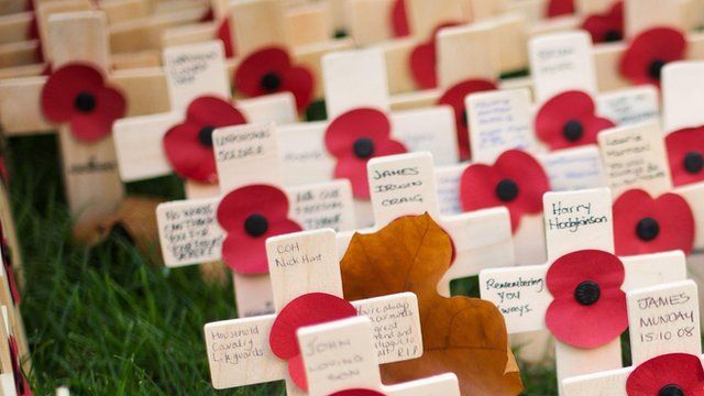 Poppies on crosses outside Westminster Abbey