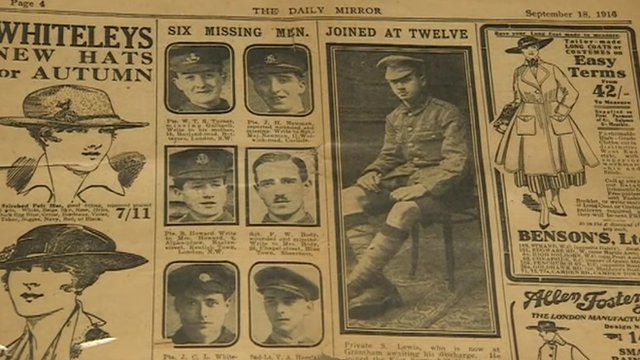A newspaper report in the Mirror in 1916 confirming Sidney Lewis was 12-years-old when he enlisted in World War One.