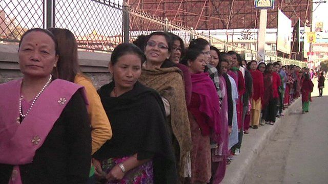 People waiting in line to vote