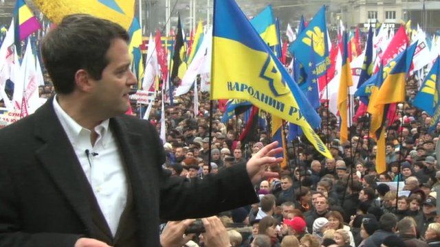The BBC's David Stern in front of a crowd of thousands from across the political spectrum