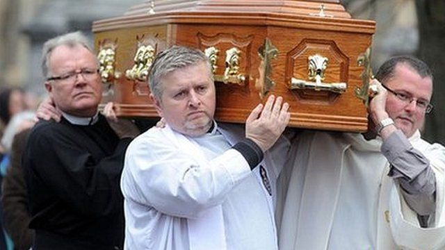 Coffin outside church