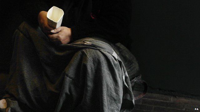 Homeless man begging