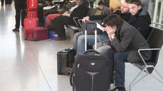 Delayed passengers at Terminal 5, Heathrow