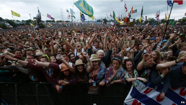 Crowds at Glastonbury Festival, Somerset
