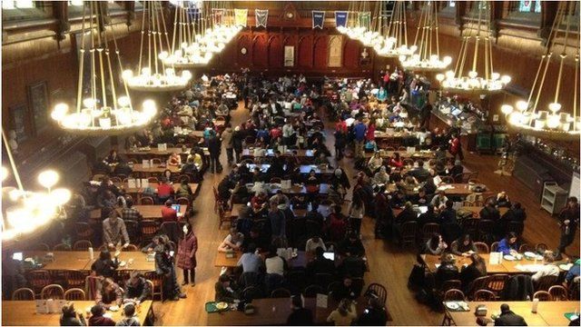 Students gather in the Annenberg Hall, Harvard University, on 16 December 2013