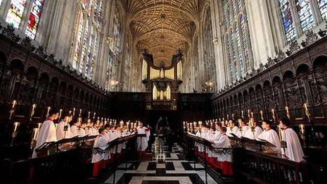 Choir sing in King's College, Cambridge