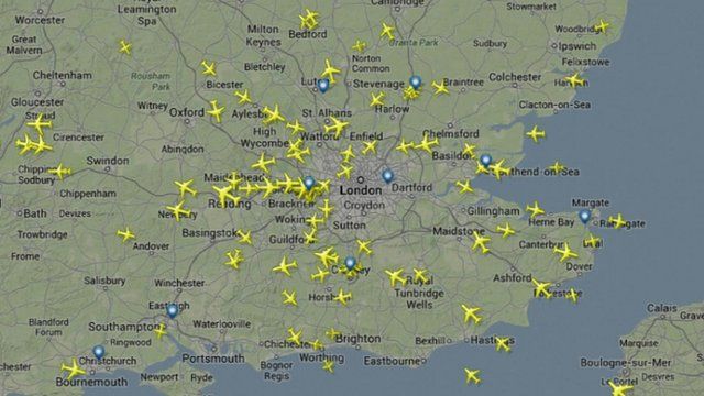 Planes over south-east England