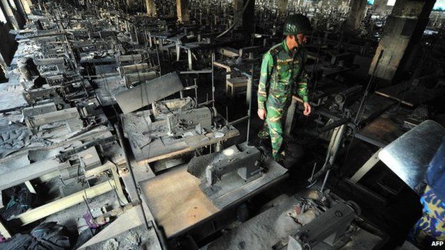 Burnt out remains of the Tazreen garment factory in Dhaka on 25 November 2012