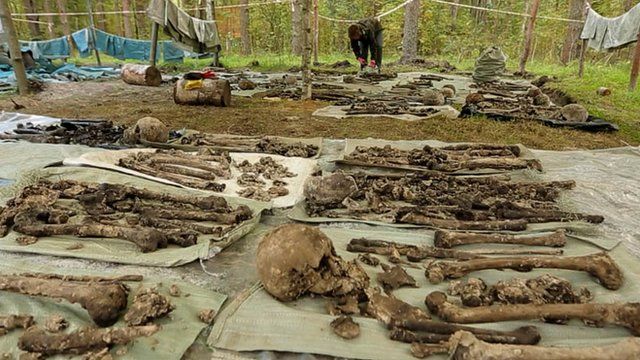 Bodies found in mass grave laid out