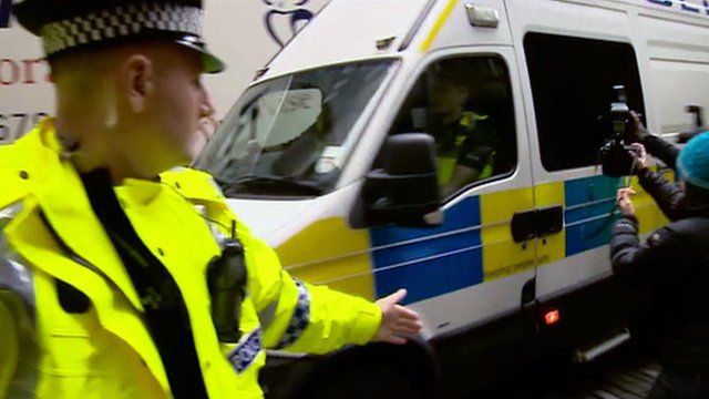 Police van arrives at court
